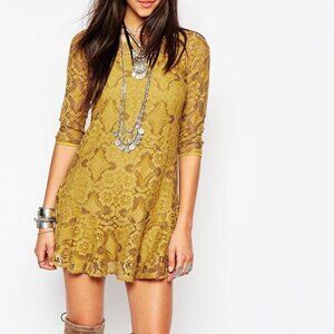 Free People Walking To The Sun Dress With Lace Overlay